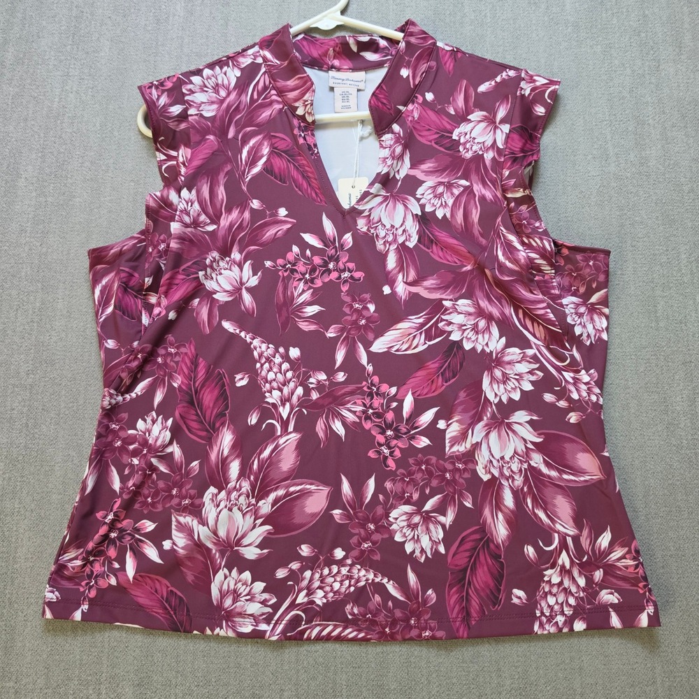 Tommy Bahama Active Top Women XL Burgundy Floral Sleeveless Everyday Active